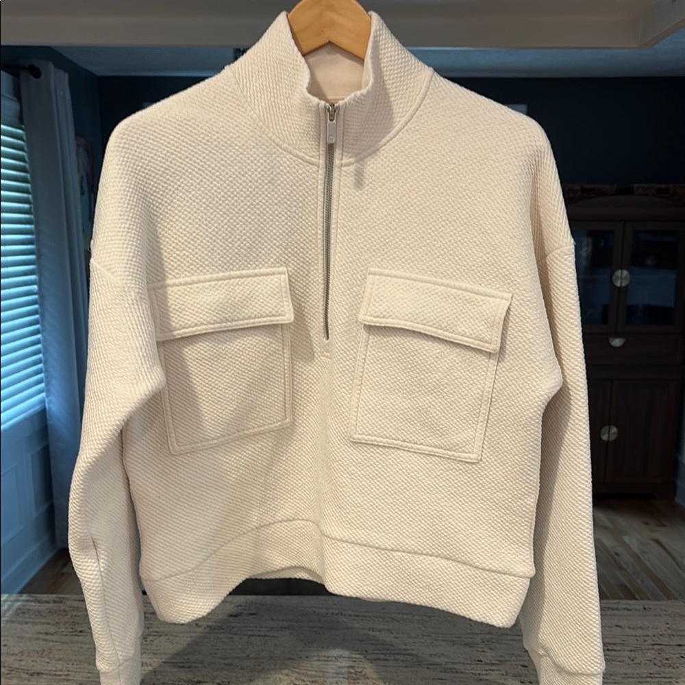 CALIA Cream/White Quarter-Zip Sweater with Pockets